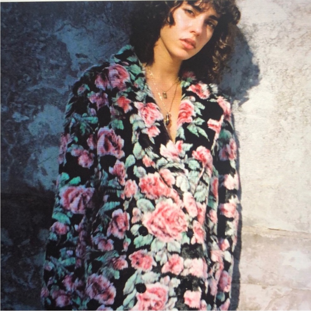NWOT! The Kooples Neon Rose Floral-Print Faux-Fur Coat - Picture 6 of 13